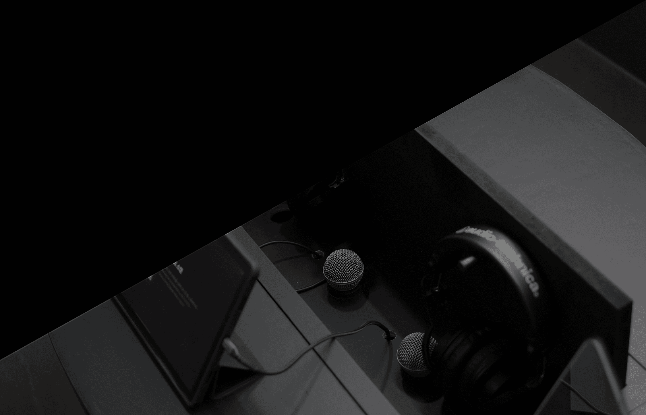 Studio table with microphones